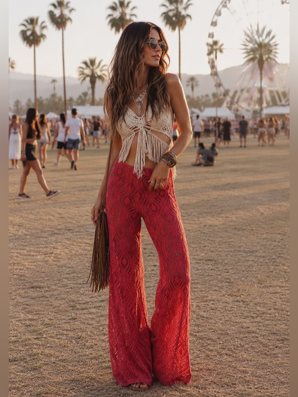 URBAN OUTFITTERS Tasha Sheer Lace Flare Pant In Red 4